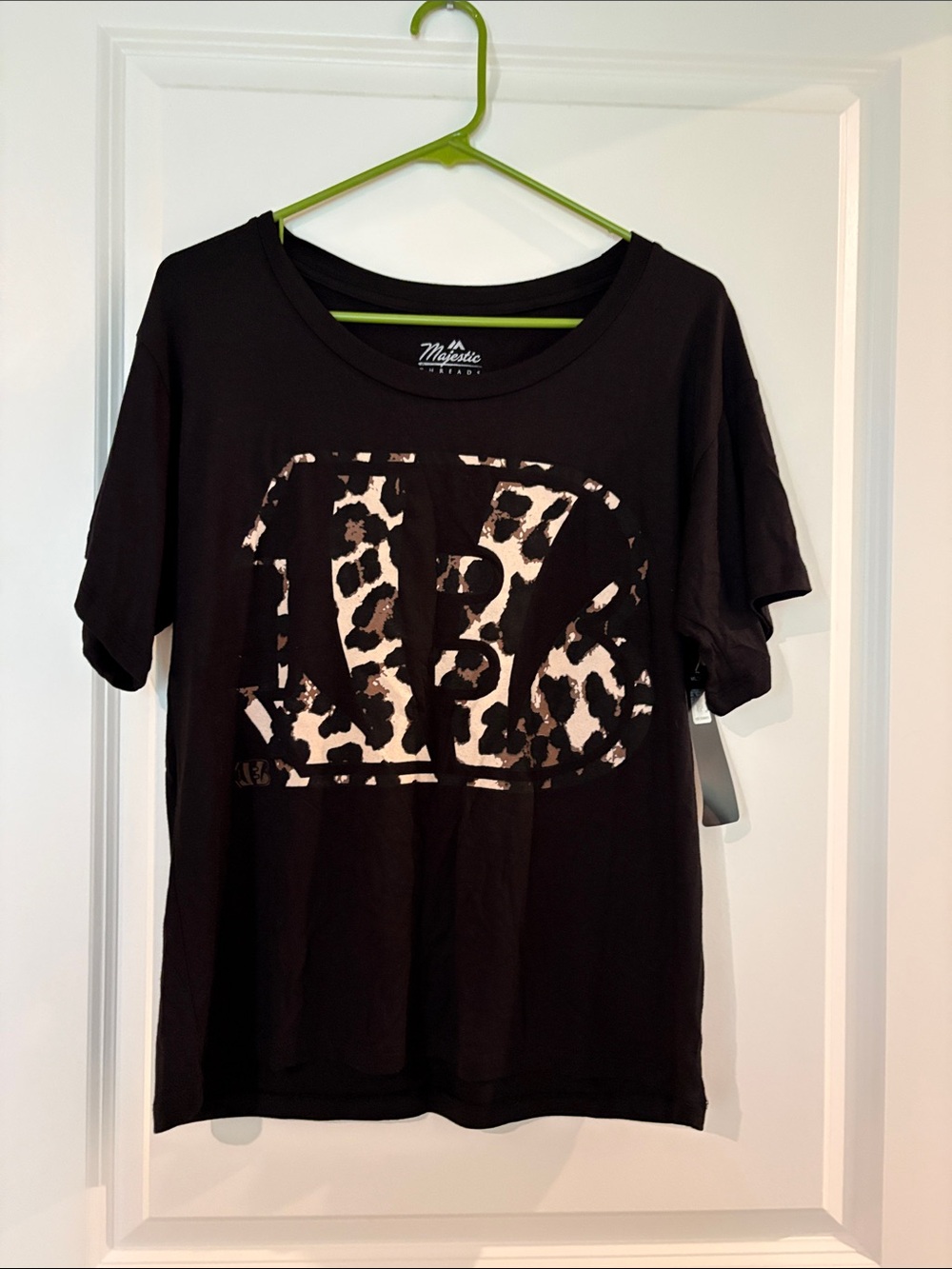 NFL Black Tee with Leopard Print Logo